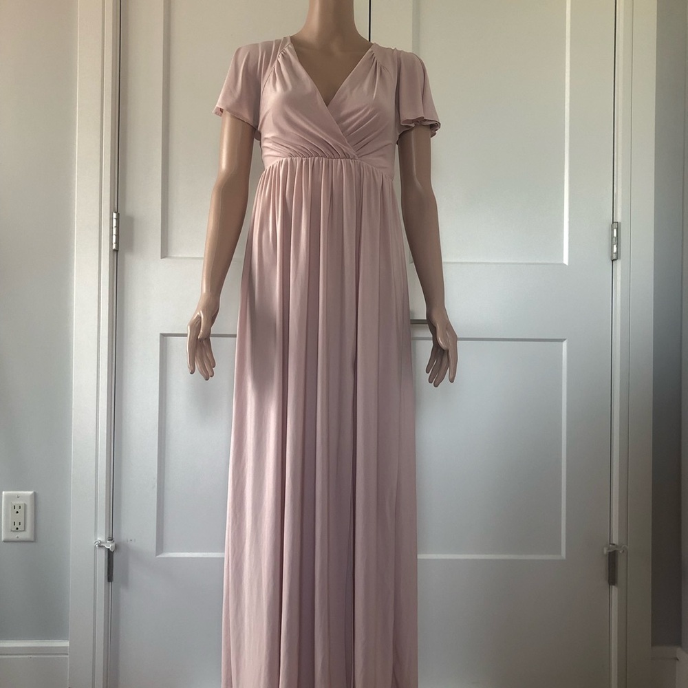 ASOS Peach Pink Long Flutter Sleeves Open Back Long Slit Dress 0 Petite XS